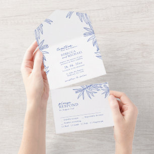 Something Blue Simple Botanical  All In One Invitation