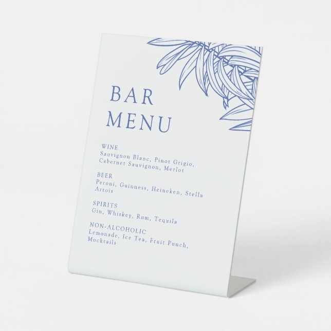 Something Blue Simple Botanical Bar Menu Pedestal Sign (Front)