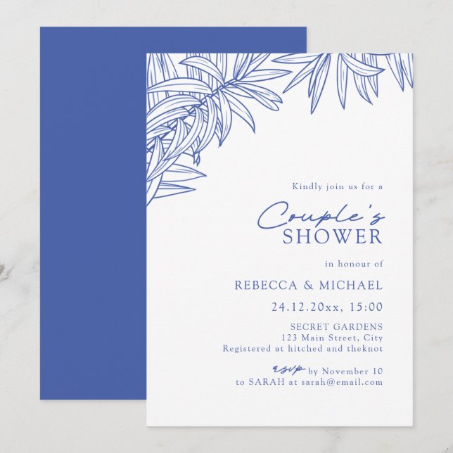 Something Blue Simple Botanical Couple's Shower Invitation (Front/Back)