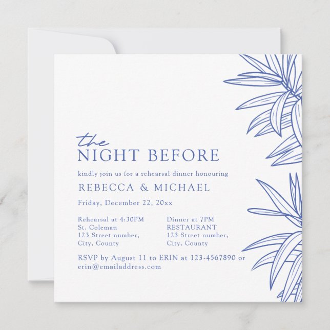 Something Blue Simple Botanical Rehearsal Dinner  Invitation (Front)
