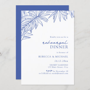 Something Blue Simple Botanical Rehearsal Dinner Invitation