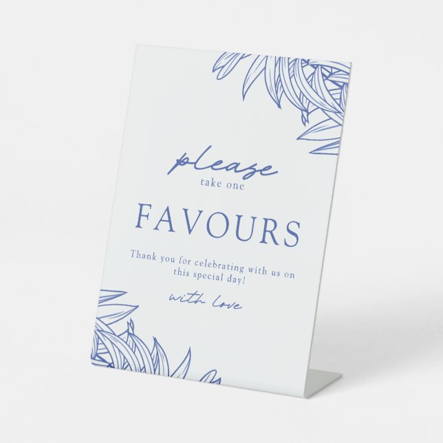 Something Blue Simple Botanical Wedding Favour    Pedestal Sign (Front)