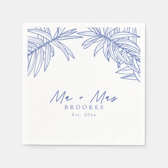 Something Blue Simple Hand Drawn Botanical  Napkin (Front)