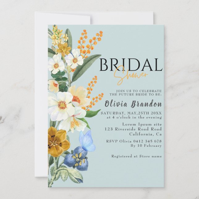 Something blue Spring Garden flowers Bridal shower Invitation (Front)