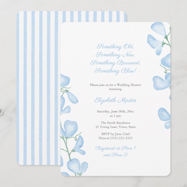 Something Blue Summer Floral Bridal Shower Party Invitation (Front/Back)