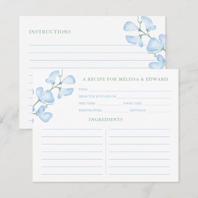 Something Blue Sweet Pea Bridal Shower Recipe Card (Front/Back)