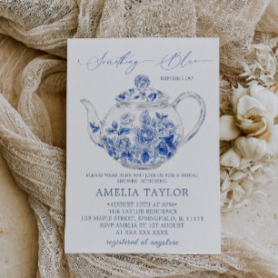 Something Blue Tea Party Toile Bridal Shower Invitation