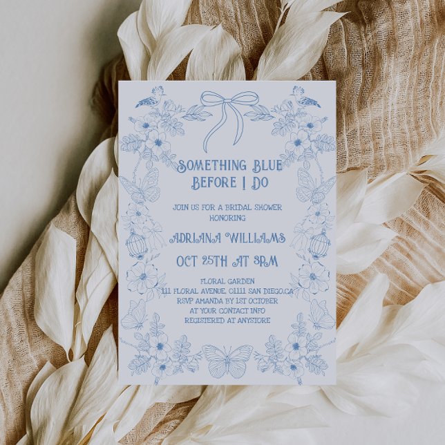 Something Blue Toile Bow Bridal Shower Invitation (Creator Uploaded)