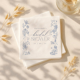 Something Blue Toile Bridal Shower Invite Delft Napkin