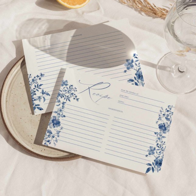 Something Blue Toile Floral Recipe Card (something blue toile floral bridal shower recipe card, victorian vintage flowers recipe card )