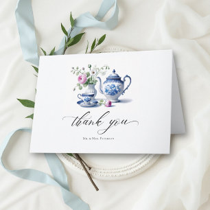 Something Blue Toile Frame Chic Bridal Tea Shower Thank You Card