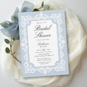 Something Blue Victorian Lace Frame Bridal Shower Invitation
