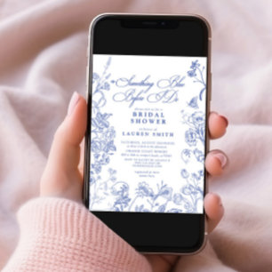 Something Blue Victorian QR Floral Bridal Shower Invitation