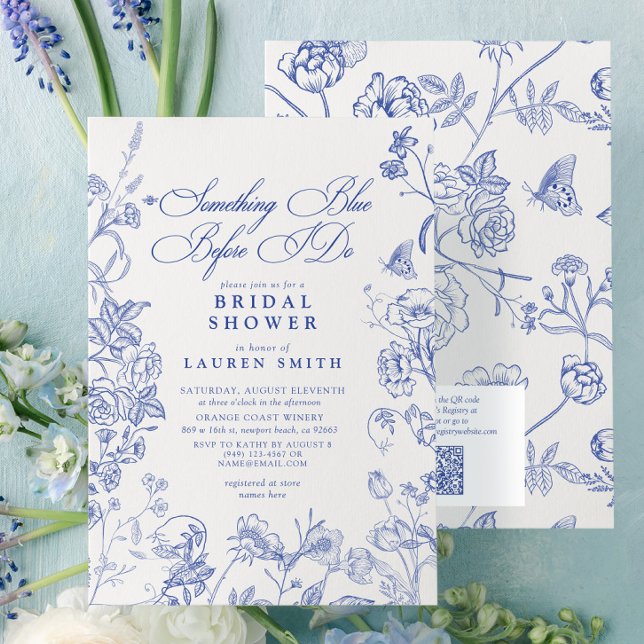 Something Blue Victorian QR Floral Bridal Shower Invitation (Creator Uploaded)