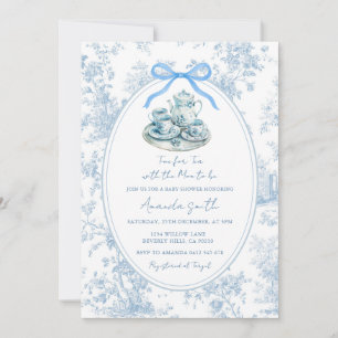 Something Blue Vintage Tea Party Toile Baby Shower Invitation