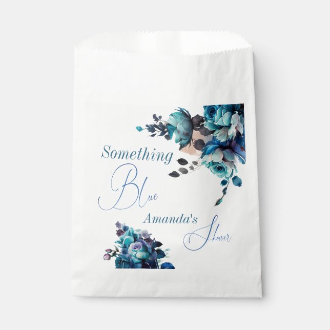 Something Blue Watercolor Bouquet Bridal Shower Favour Bags (Front)