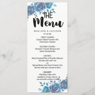 Something Blue Watercolor Floral Wedding Menu