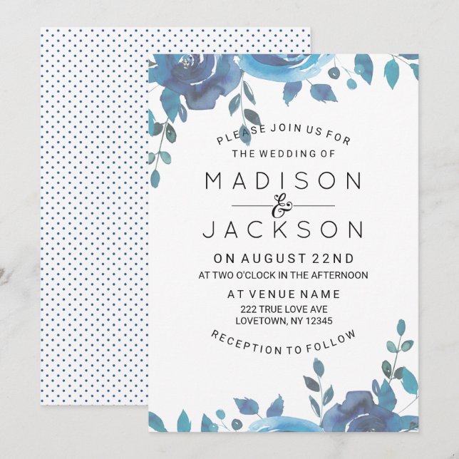 Something Blue Watercolor Wedding Invitations (Front/Back)