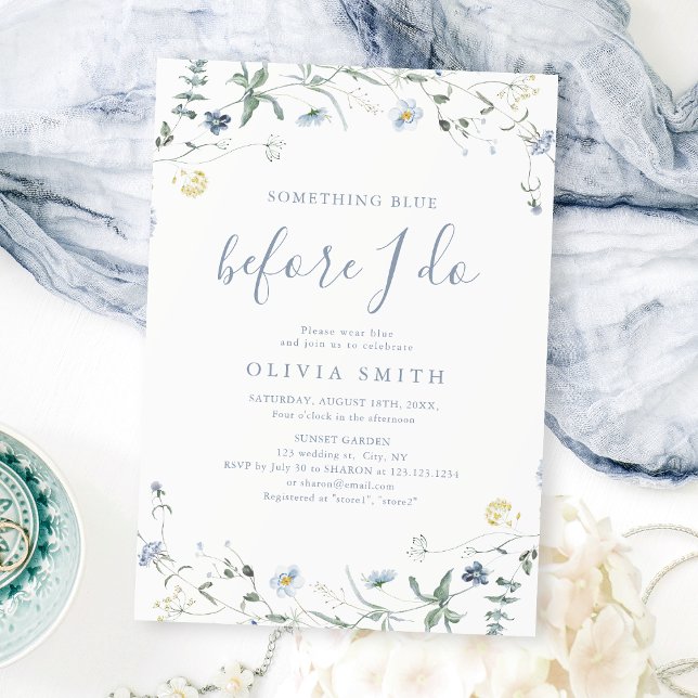 Something Blue Wildflower Boho Bridal Shower  Invitation (Something Blue Wildflower Boho Bridal Shower Invitation)