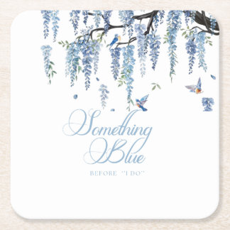 Something Blue Wildflower Bouquet Bridal Shower  Square Paper Coaster