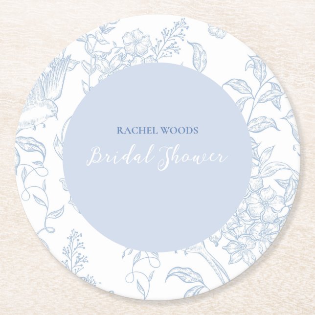 Something Blue Wildflower Bridal Shower Invitation Round Paper Coaster (Front)