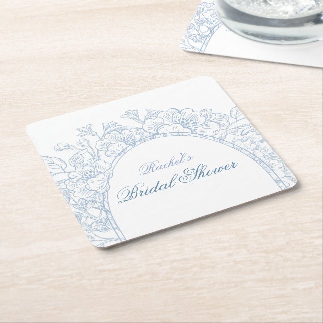Something Blue Wildflower Bridal Shower Invitation Square Paper Coaster (Angled)