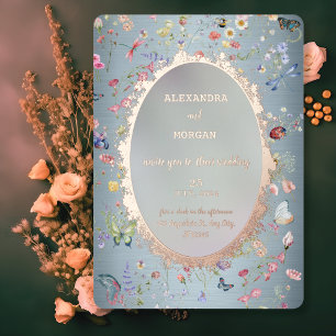  Something Blue Wildflower Wedding Foil Invitation