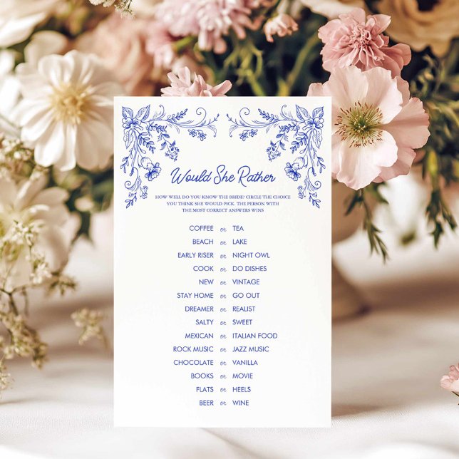 Something Blue Would she Rather Shower Game (Would she rather blue bridal shower game)