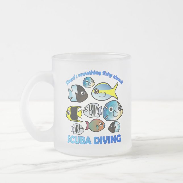 Something Fishy About Scuba Frosted Glass Coffee Mug (Left)