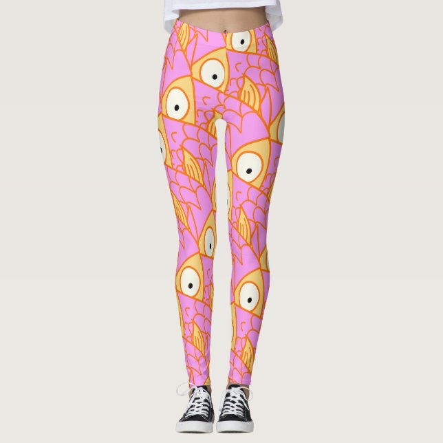 Something fishy! cute artsy pink fish leggings (Front)