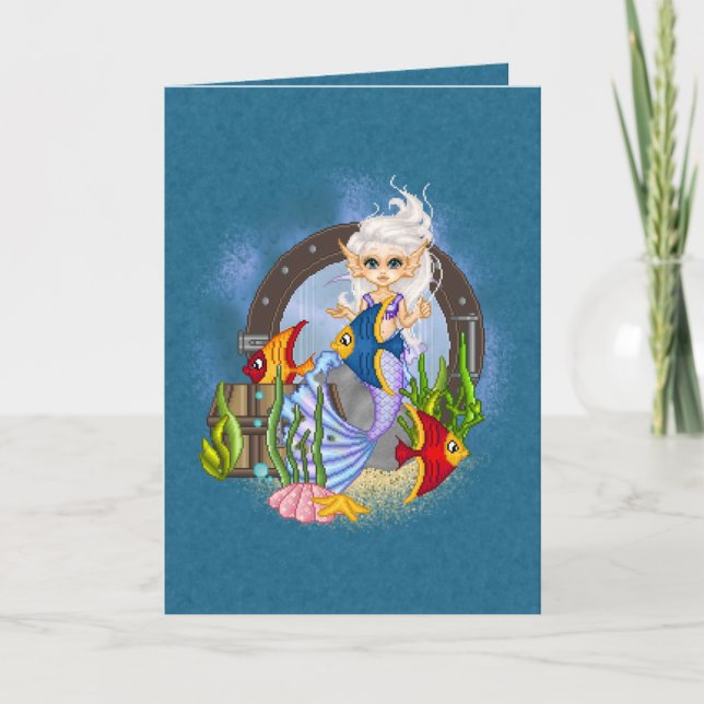 Something Fishy Mermaid Pixel Art Card (Front)