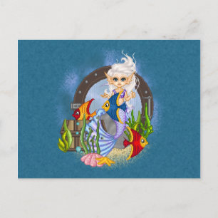 Something Fishy Mermaid Pixel Art Postcard
