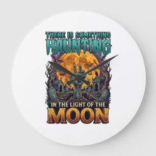 Something Haunting Moon Halloween Zombie Hand Grav Large Clock