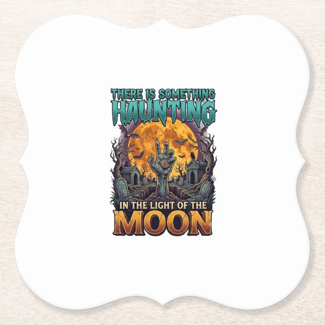 Something Haunting Moon Halloween Zombie Hand Grav Paper Coaster (Front)