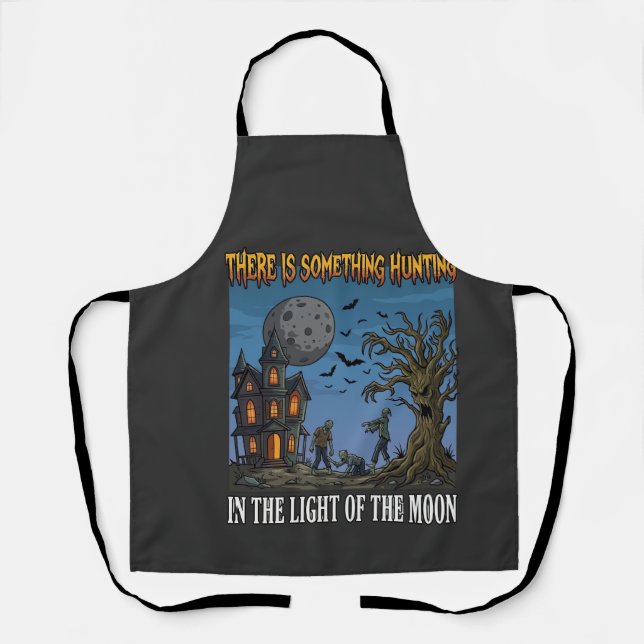 Something Hunting Light Moon Halloween Haunted Zom Apron (Front)