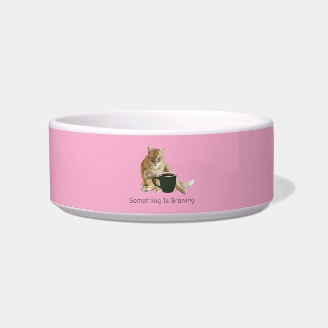 Something Is Brewing Light Pink Ceramic Pet Bowl (Front)
