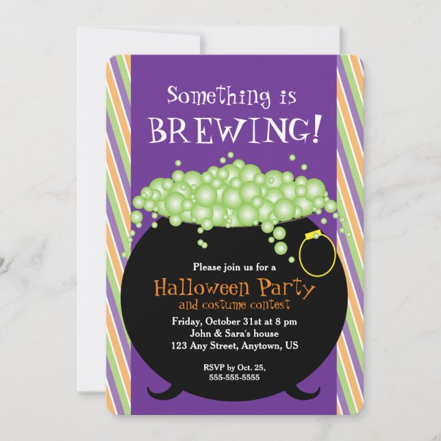 Something is Brewing, Witch Pot, Halloween Party Invitation (Front)