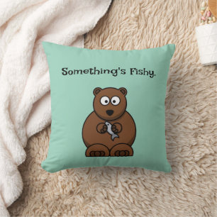 Something’s Fishy Funny Brown Bear Cartoon Cushion