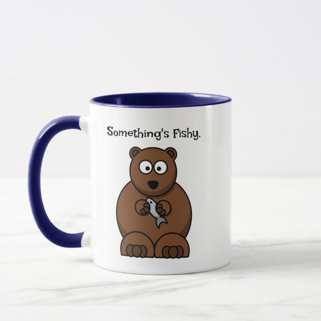 Something’s Fishy Funny Brown Bear Cartoon Mug (Left)