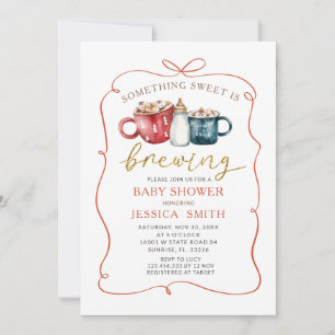 Something Sweet Is Brewing Hand Drawn Baby Shower Invitation