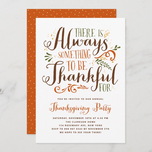 Something To be Thankful For Thanksgiving Party Invitation (Front/Back)
