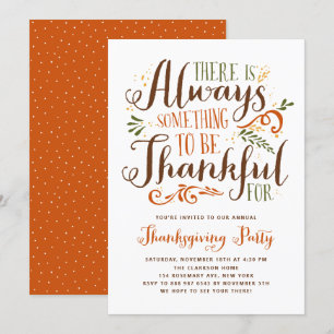 Something To be Thankful For Thanksgiving Party Invitation