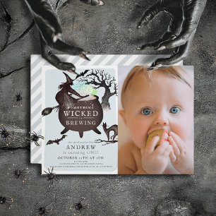 Something Wicked Brewing Halloween Bl 1st Birthday Invitation