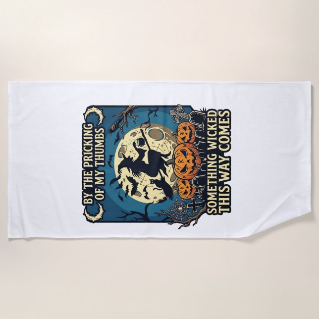 Something Wicked Way Comes Witch Halloween Pumpkin Beach Towel (Front)