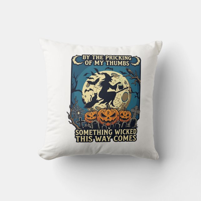 Something Wicked Way Comes Witch Halloween Pumpkin Cushion (Front)