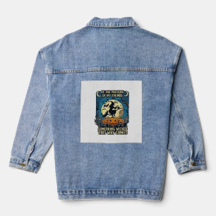 Something Wicked Way Comes Witch Halloween Pumpkin Denim Jacket