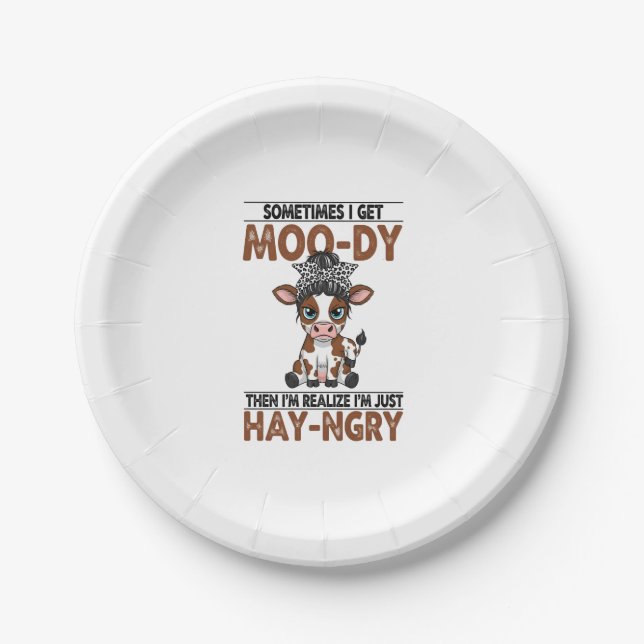 Sometimes I Get Moo-dy Hay-ngry Cow Paper Plate (Front)