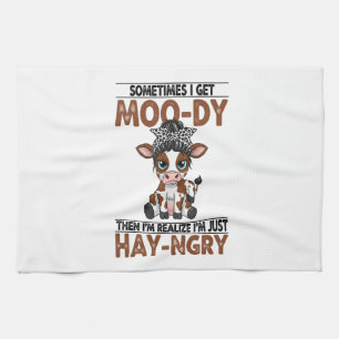 Sometimes I Get Moo-dy Hay-ngry Cow Tea Towel