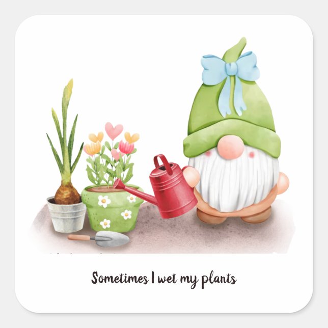 Sometimes I wet my plants gnome bow red can  Square Sticker (Front)