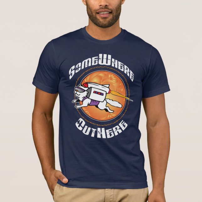 SomeWhere OutHere - T-Shirt with Flying Cat Design (Front)